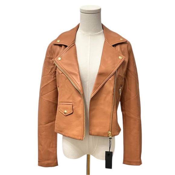 BLANK NYC Moto Jacket Vegan Faux Leather Camel Tan Size Small Thick Skin NWT - Picture 8 of 16